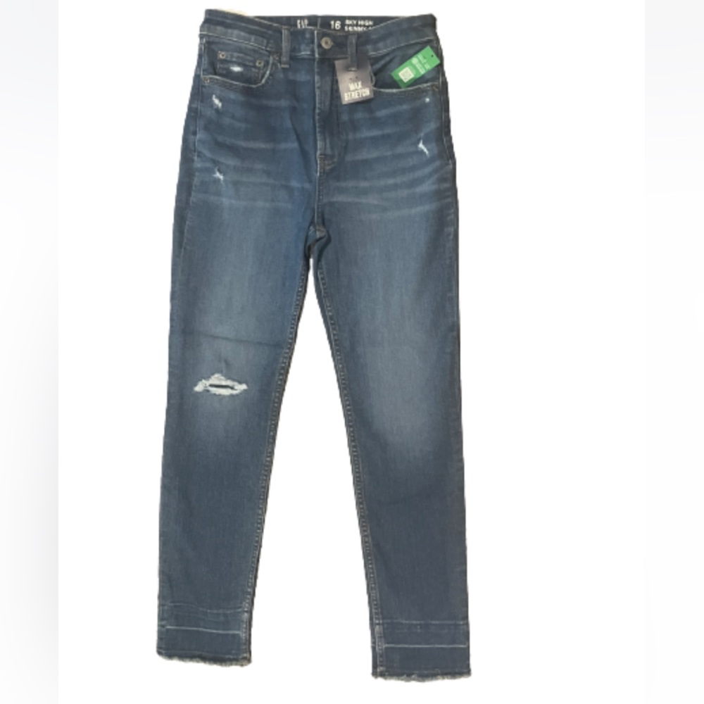 🆕 RESERVED XMS Gap Kids Girls Sky High Distressed Skinny Jeans with Washwell 16 - Picture 6 of 13